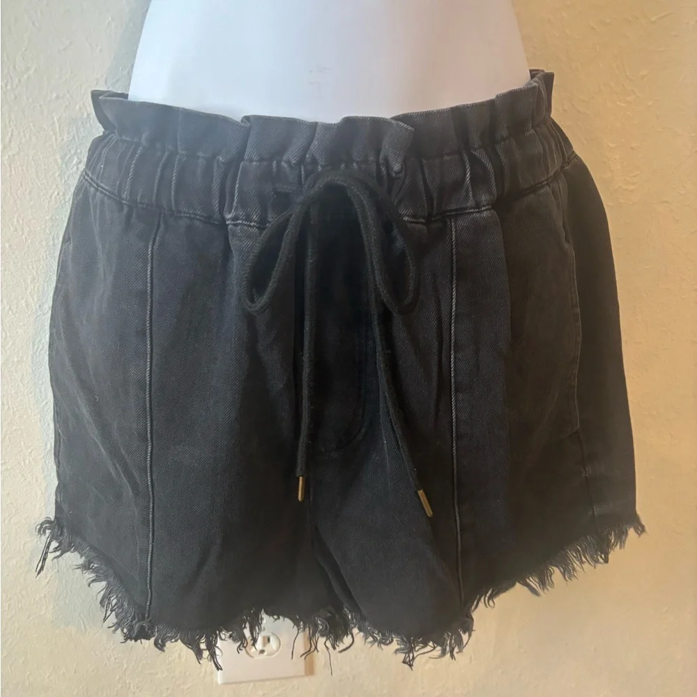 Pistola Cooper Paper Bag Shorts‎ Womens M Black High Rise Elastic Waist Cotton